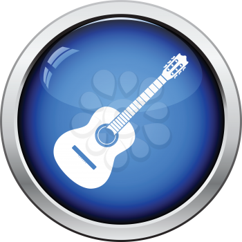 Acoustic guitar icon. Glossy button design. Vector illustration.