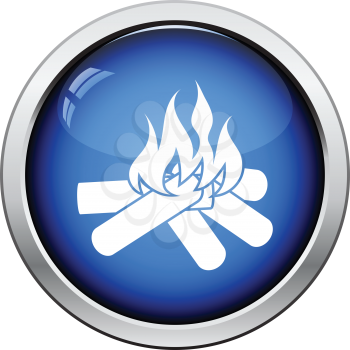 Camping fire  icon. Glossy button design. Vector illustration.