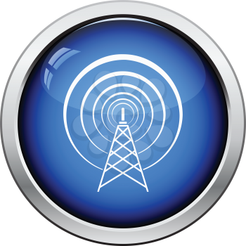 Radio antenna icon. Glossy button design. Vector illustration.