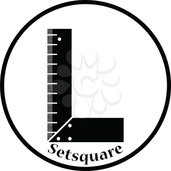 Icon of setsquare. Thin circle design. Vector illustration.