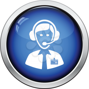 Icon of football commentator. Glossy button design. Vector illustration.