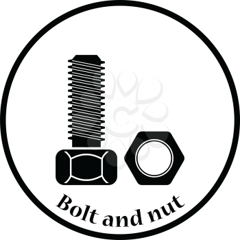 Icon of bolt and nut. Thin circle design. Vector illustration.