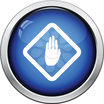 Icon of Warning hand. Glossy button design. Vector illustration.