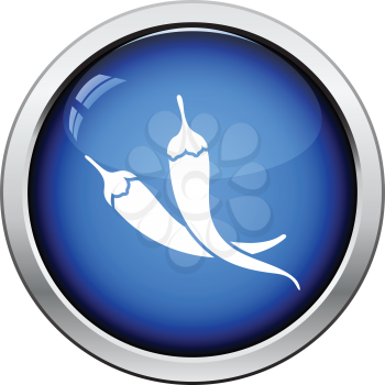 Chili pepper icon. Glossy button design. Vector illustration.