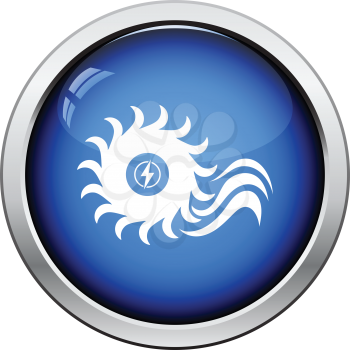 Water turbine icon. Glossy button design. Vector illustration.