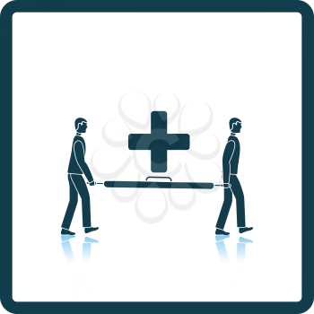 Icon of football medical staff carrying stretcher. Shadow reflection design. Vector illustration.