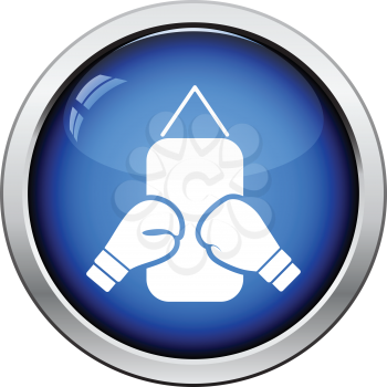 Boxing pear and gloves icon. Glossy button design. Vector illustration.