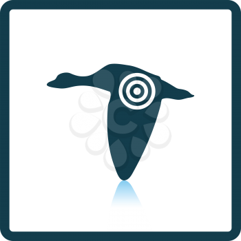 Flying duck  silhouette with target  icon. Shadow reflection design. Vector illustration.