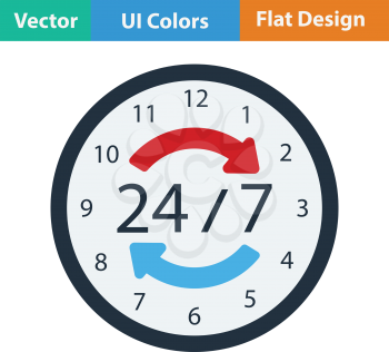 24 hour icon. Flat design. Vector illustration.