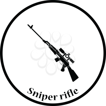 Sniper rifle icon. Thin circle design. Vector illustration.