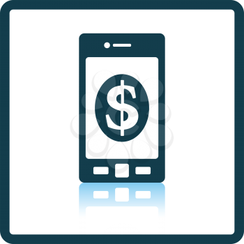 Smartphone with dollar sign icon. Shadow reflection design. Vector illustration.