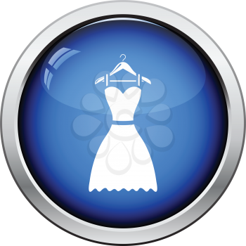 Elegant dress on shoulders icon. Glossy button design. Vector illustration.