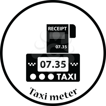 Taxi meter with receipt icon. Thin circle design. Vector illustration.