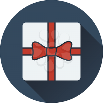 Gift box with ribbon icon. Flat color design. Vector illustration.