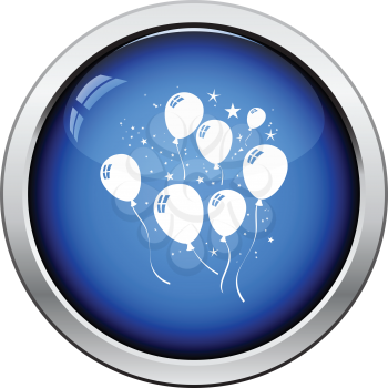 Party balloons and stars icon. Glossy button design. Vector illustration.