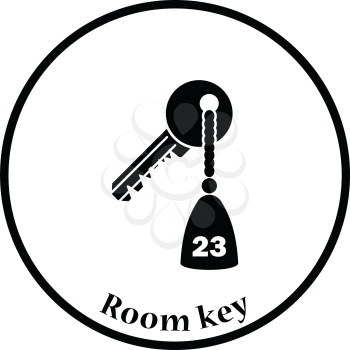 Hotel room key icon. Thin circle design. Vector illustration.