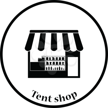 Tent shop icon. Thin circle design. Vector illustration.