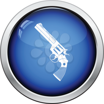 Revolver gun icon. Glossy button design. Vector illustration.