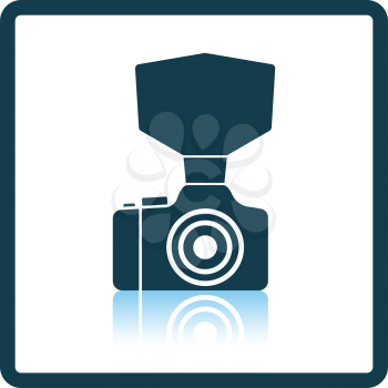 Camera with fashion flash icon. Glossy button design. Vector illustration.