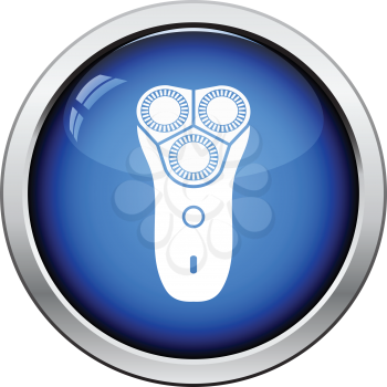 Electric shaver icon. Glossy button design. Vector illustration.