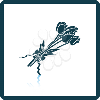 Tulips bouquet icon with tied bow. Shadow reflection design. Vector illustration.