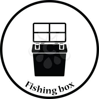 Icon of Fishing opened box. Thin circle design. Vector illustration.