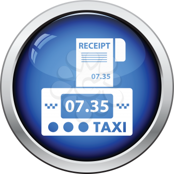 Taxi meter with receipt icon. Glossy button design. Vector illustration.