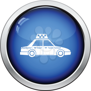 Taxi car icon. Glossy button design. Vector illustration.