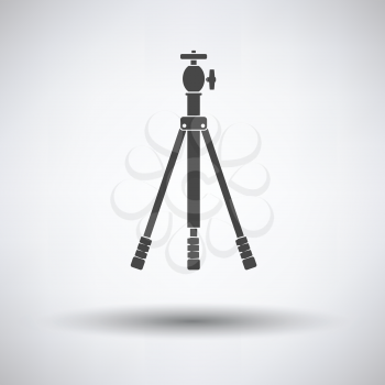 Icon of photo tripod on gray background, round shadow. Vector illustration.