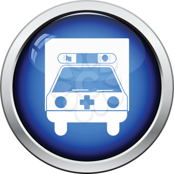 Ambulance car icon. Glossy button design. Vector illustration.