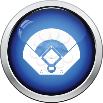 Baseball field aerial view icon. Glossy button design. Vector illustration.