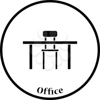 Icon of Table and chair. Thin circle design. Vector illustration.