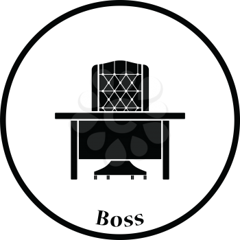 Icon of Table and armchair. Thin circle design. Vector illustration.