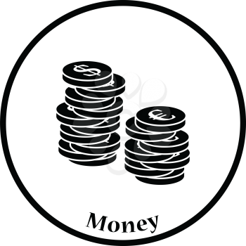 Icon of Stack of coins. Thin circle design. Vector illustration.