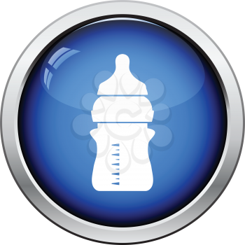 Baby bottle icon. Glossy button design. Vector illustration.