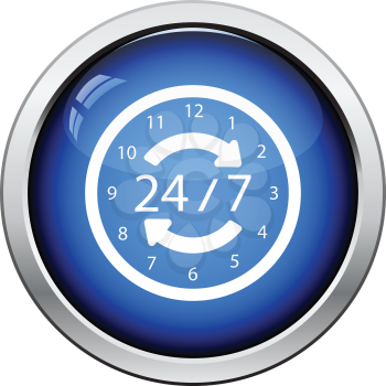 24 hour icon. Glossy button design. Vector illustration.