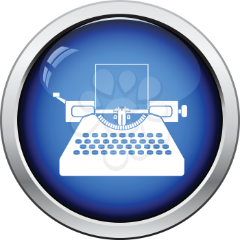 Typewriter icon. Glossy button design. Vector illustration.