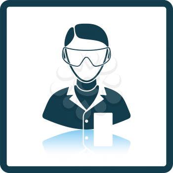 Icon of chemist in eyewear . Shadow reflection design. Vector illustration.