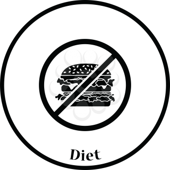 Icon of Prohibited hamburger. Thin circle design. Vector illustration.