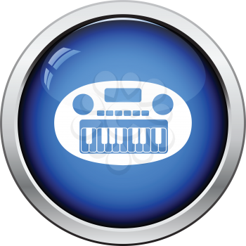 Synthesizer toy icon. Glossy button design. Vector illustration.