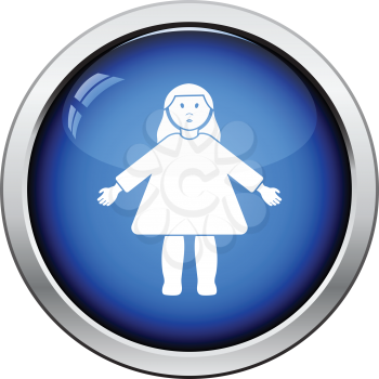 Doll toy icon. Glossy button design. Vector illustration.