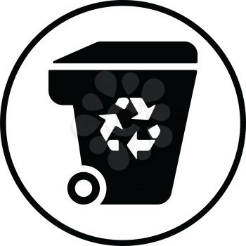 Garbage container with recycle sign icon. Thin circle design. Vector illustration.