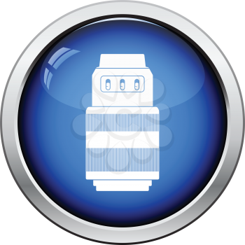 Icon of photo camera zoom lens. Glossy button design. Vector illustration.