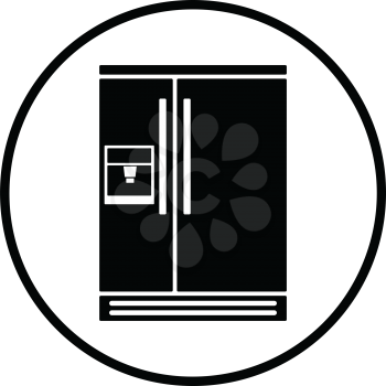 Wide refrigerator icon. Thin circle design. Vector illustration.