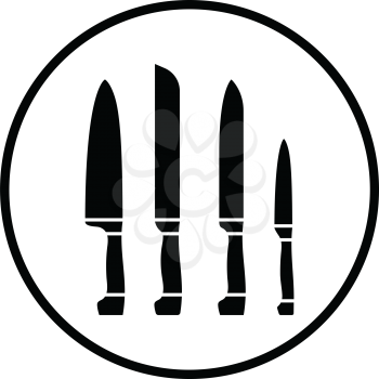 Kitchen knife set icon. Thin circle design. Vector illustration.