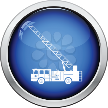 Fire service truck icon. Glossy button design. Vector illustration.