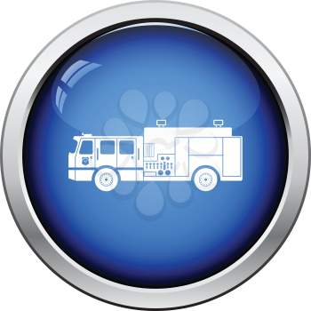 Fire service truck icon. Glossy button design. Vector illustration.