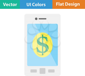 Smartphone with dollar sign icon. Flat color design. Vector illustration.