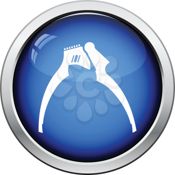 Garlic press icon. Glossy button design. Vector illustration.