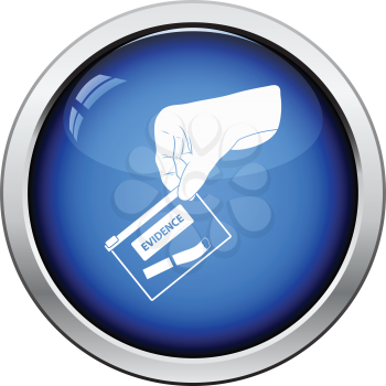 Hand holding evidence pocket icon. Glossy button design. Vector illustration.